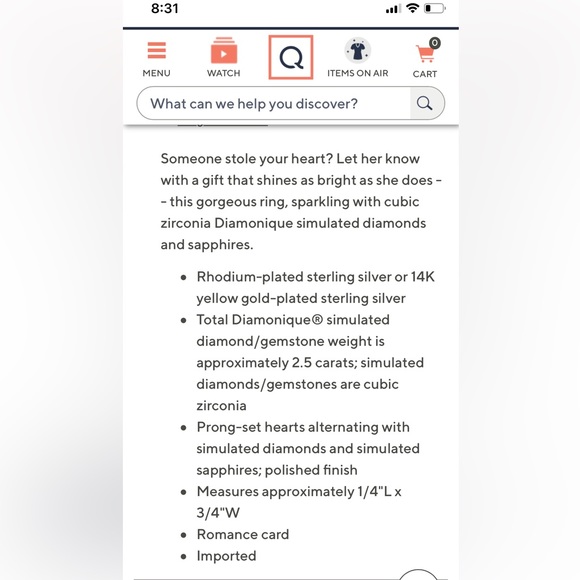 NWT Diamonique x Kathy Levine Happy Hearts Ring Size 7 - Picture 6 of 6
